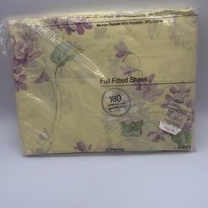 Vintage 1985 Lavender Beige Floral JCPenney Full Fitted Sheet NOS 180 Threads